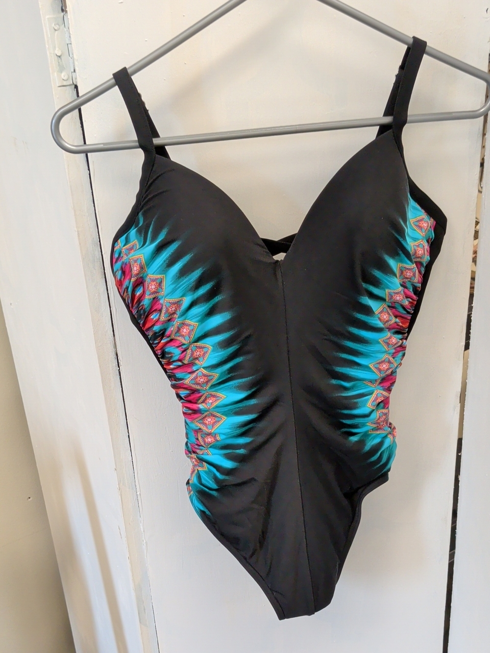 Miraclesuit Black One-Piece Swimsuit with Teal and Pink Accents